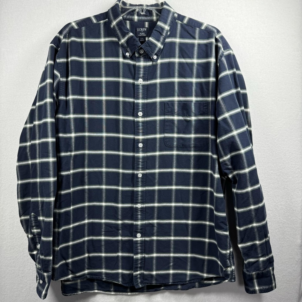J.Crew Shirt Mens 2XL Blue Plaid Flex Oxford Slim Long Sleeve Button Down Cotton